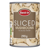 A 290g can of Best in Sliced Mushroom in Salted Water features an image of perfectly cut mushrooms to highlight their freshness and flavor.